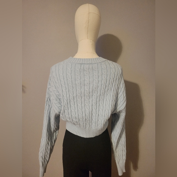 Altar'd State Charlie Cropped Cable Knit Sweater Women's Light Blue Size S - Picture 6 of 7